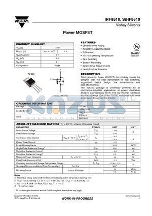 SIHF9510 datasheet - Power MOSFET