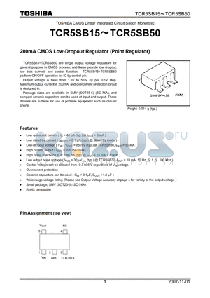 TCR5SB21 datasheet - 200mA CMOS Low-Dropout Regulator (Point Regulator)