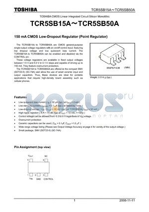 TCR5SB22A datasheet - 150 mA CMOS Low-Dropout Regulator (Point Regulator)