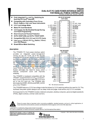 TPS2205DAP datasheet - DUAL-SLOT PC CARD POWER-INTERFACE SWITCH FOR PARALLEL PCMCIA CONTROLLERS
