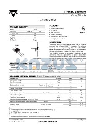 SIHF9610 datasheet - Power MOSFET