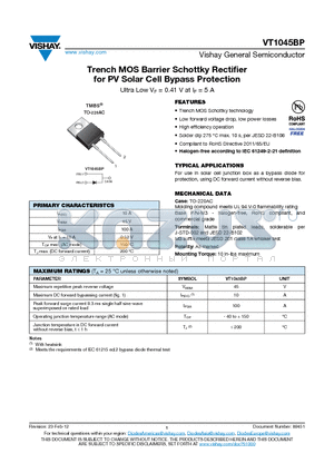 VT1045BP datasheet - Trench MOS Barrier Schottky Rectifier for PV Solar Cell Bypass Protection