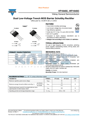 VT1045CHM3-4W datasheet - Dual Low-Voltage Trench MOS Barrier Schottky Rectifier