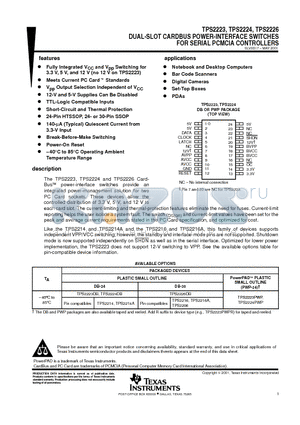 TPS2216A datasheet - DUAL-SLOT CARDBUS POWER-INTERFACE SWITCHES FOR SERIAL PCMCIA CONTROLLERS