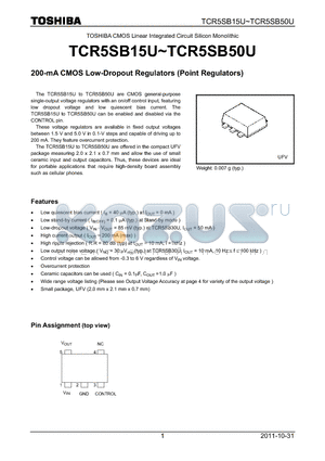 TCR5SB39U datasheet - 200-mA CMOS Low-Dropout Regulators (Point Regulators)