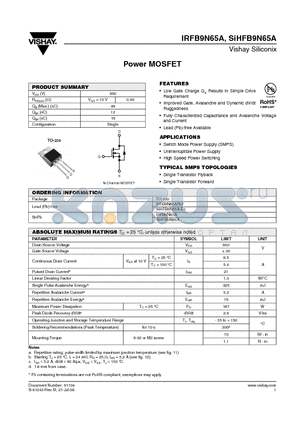 SIHFB9N65A datasheet - Power MOSFET