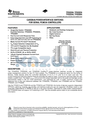 TPS2223A datasheet - CARDBUS POWER-INTERFACE SWITCHES FOR SERIAL PCMCIA CONTROLLERS