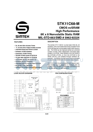 STK11C68-5L45M datasheet - CMOS NV SRAM