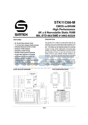 STK11C68-5L55M datasheet - CMOS NV SRAM