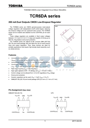 TCR6DA1525U datasheet - 200 mA Dual Outputs CMOS Low-Dropout Regulator