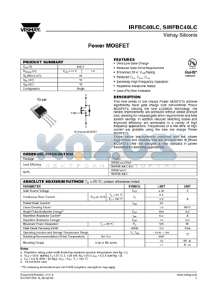 SIHFBC40LC datasheet - Power MOSFET