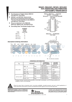 SNJ54LS221FK datasheet - DUAL MONOSTABLE MULTIVIBRATORS WITH SCHMITT-TRIGGER INPUTS