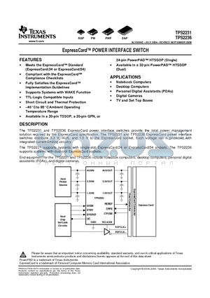 TPS2231 datasheet - ExpressCard TM POWER INTERFACE SWITCH