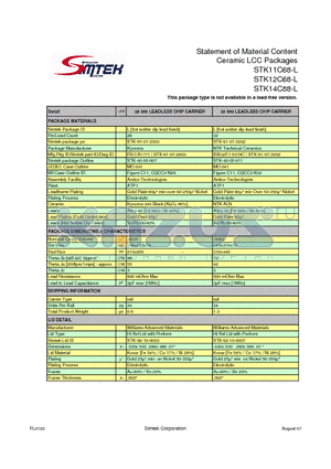 STK11C68-L datasheet - Statement of Material Content Ceramic LCC Packages
