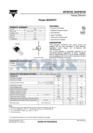 SIHFBF30 datasheet - Power MOSFET