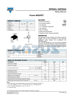 SIHFD024 datasheet - Power MOSFET