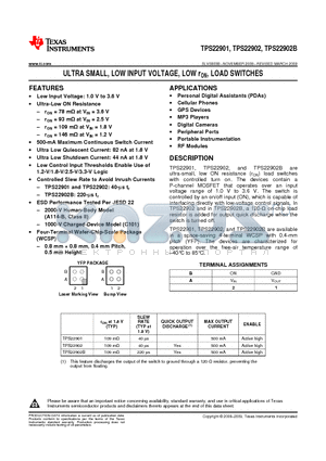TPS22901 datasheet - ULTRA SMALL, LOW INPUT VOLTAGE, LOW rON, LOAD SWITCHES
