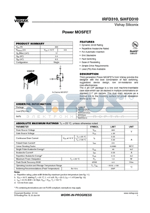 SIHFD310-E3 datasheet - Power MOSFET