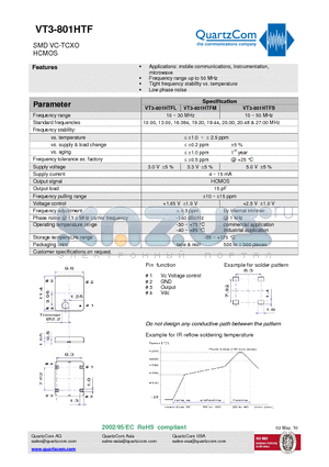 VT3-801HTFS datasheet - SMD VC-TCXO HCMOS Tight frequency stability vs. temperature