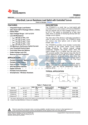 TPS22912C datasheet - Ultra-Small, Low on Resistance Load Switch with Controlled Turn-on