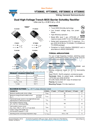 VT3060C-E3/4W datasheet - Dual High-Voltage Trench MOS Barrier Schottky Rectifier