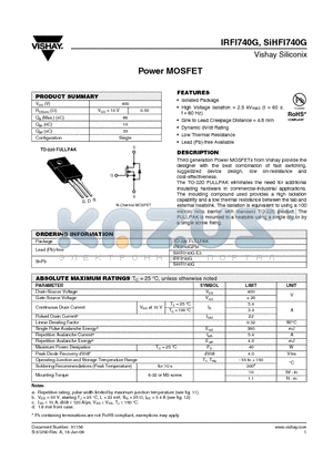 SIHFI740G-E3 datasheet - Power MOSFET