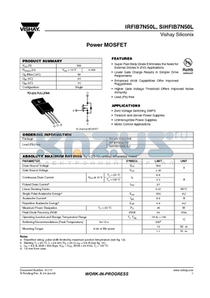 SIHFIB7N50L datasheet - Power MOSFET