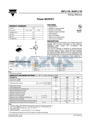 SIHFL110-E3 datasheet - Power MOSFET