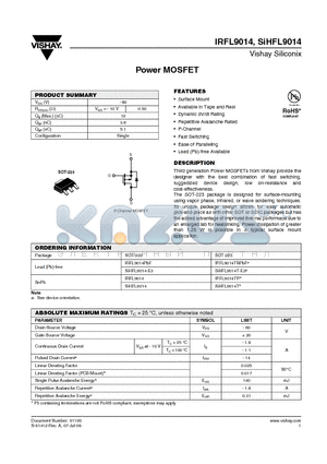 SIHFL9014 datasheet - Power MOSFET