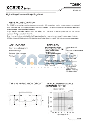 XC6202P182MH datasheet - High Voltage Positive Voltage Regulators