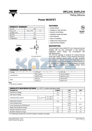 SIHFL210T-E3 datasheet - Power MOSFET