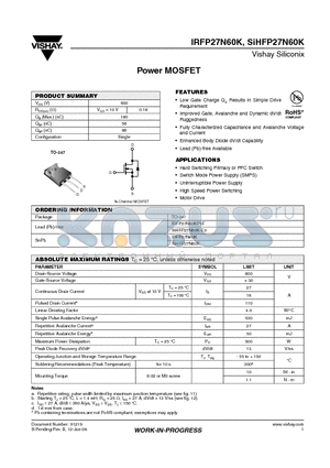 SIHFP27N60K-E3 datasheet - Power MOSFET
