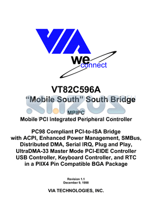 VT82C596A datasheet - MOBILE PCI INTEGRATED PERIPHERAL CONTROLLER
