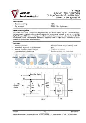 VT83205QX datasheet - 3.3V Low Phase Noise VCXO Voltage-Controlled Crystal Oscillator and PLL Clock Synthesizer
