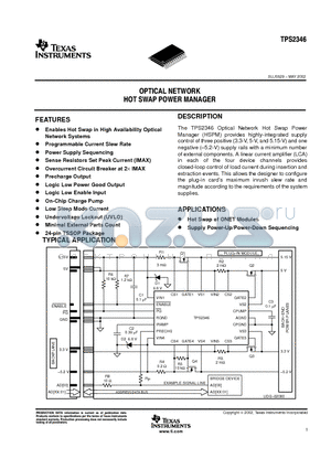 TPS2346 datasheet - OPTICAL NETWORK HOT SWAP POWER MANAGER