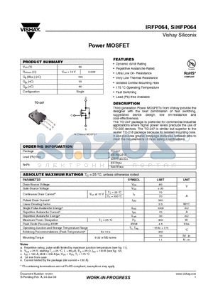 SIHFP064-E3 datasheet - Power MOSFET
