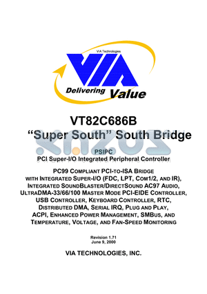 VT82C686B datasheet - PCI Super-I/O Integrated Peripheral Controller