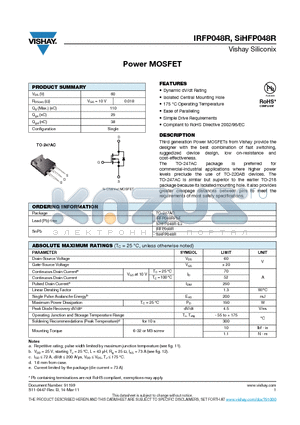 SIHFP048R datasheet - Power MOSFET
