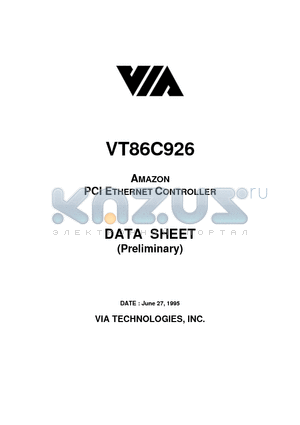 VT86C926 datasheet - AMAZON PCI ETHERNET CONTROLLER