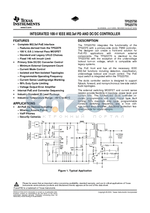TPS23750PWPG4 datasheet - INTEGRATED 100-V IEEE 802.3af PD AND DC/DC CONTROLLER