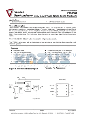 VT98501S1 datasheet - 3.3V Low Phase Noise Clock Multiplier