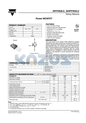 SIHFP450LC-E3 datasheet - Power MOSFET