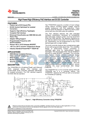 TPS23754PWP-1 datasheet - High Power/High Efficiency PoE Interface and DC/DC Controller