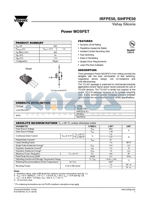 SIHFPE50 datasheet - Power MOSFET