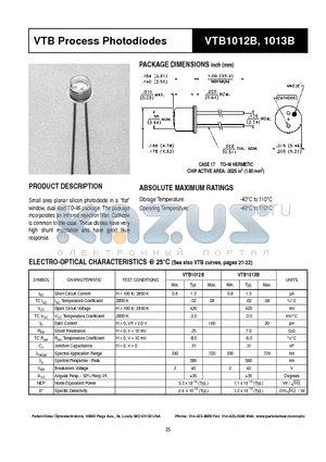 VTB1013B datasheet - VTB Process Photodiodes