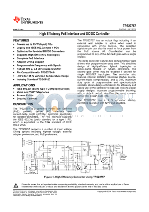 TPS23757PWR datasheet - High Efficiency PoE Interface and DC/DC Controller