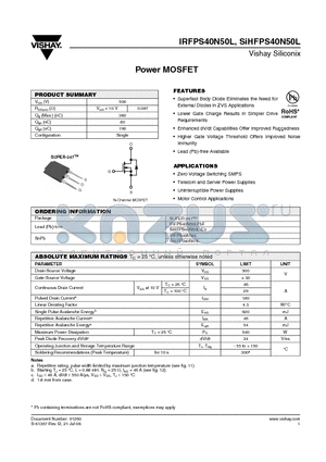 SIHFPS40N50L-E3 datasheet - Power MOSFET