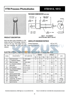 VTB1012 datasheet - VTB Process Photodiodes
