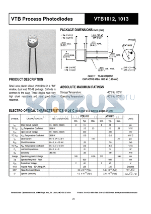 VTB1013 datasheet - VTB Process Photodiodes