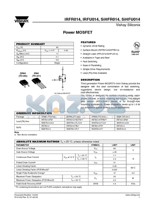 SIHFR014 datasheet - Power MOSFET